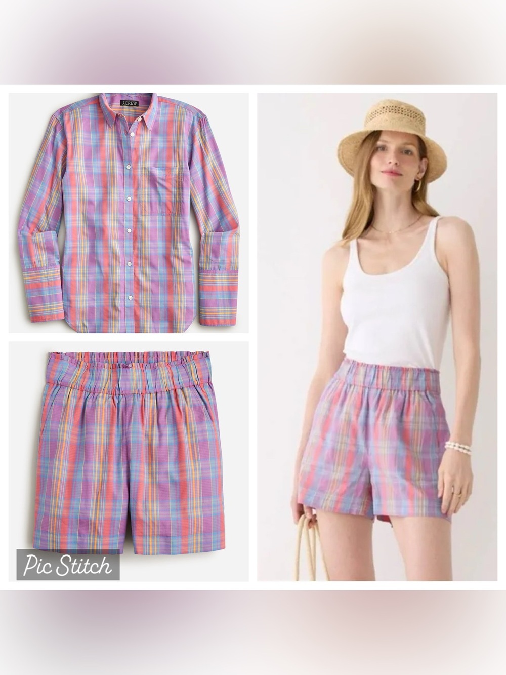 J crew garçon cotton voile shirt & shorts set in sunset plaid sz 6 & medium